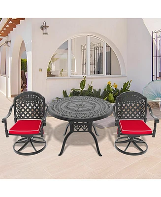 3-pc Cast Aluminum Dining Set, 2 Swivel Chairs, 39" Round Table, Black Frame