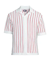 Lands' End Men's Short Sleeve Racked Button Down Sweater Polo