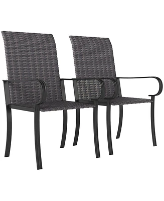 Outsunny Set of Outdoor Wicker Dining Chairs with Armrests