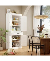White wooden shoe cabinet with six storage cabinets and one drawer,shoe rack with adjustable shelves