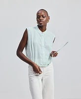 Reistor Women's Button-down Shirt with Waist Drawstring Stripes