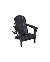 Black Folding Adirondack Set, 2 Chairs, Table