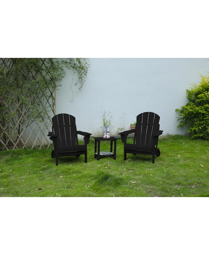 Black Folding Adirondack Set, 2 Chairs, Table