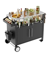Outdoor Grill Cart, Storage, Hooks, Spice Rack - Black