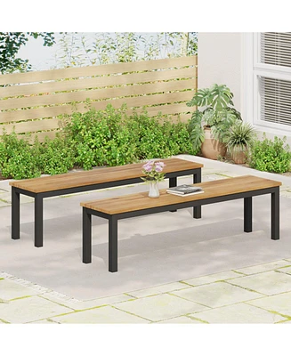 Modern Acacia Wood & Metal Outdoor Bench - 63 Inch