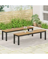 Modern Acacia Wood & Metal Outdoor Bench - 63 Inch