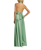 Mac Duggal Women's Ruched Halter Neck Tie Back Satin Gown
