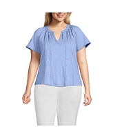 Lands' End Plus Slub Short Sleeve Notch Neck Top