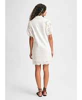 Isaac Mizrahi Women's Eyelet Short Puff Sleeve Shirt Dress
