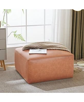 Square Pu Leather Ottoman,Tan