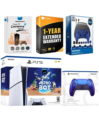 Sony PlayStation 5 Slim Disc Astro Bot Bundle with Extra Chroma Pearl Controller, Pro Gamer Kit, MightySkins Code and 1 Year Extended Warranty
