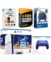 Sony PlayStation 5 Slim Disc Astro Bot Bundle with Extra Chroma Pearl Controller, Pro Gamer Kit, MightySkins Code and 1 Year Extended Warranty