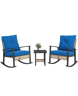Outsunny 3 Pieces Bistro Set with Rat Rocking Chairs & Table Dark