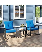 Outsunny 3 Pieces Bistro Set with Rat Rocking Chairs & Table Dark