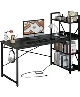 Computer Desk 55" with Power Outlet and Storage Shelves
