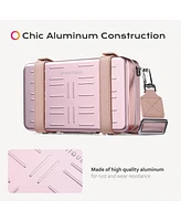 Byootique Mini Suitcase Crossbody Bag Portable Hard Shell Aluminum Cosmetic Makeup Case with Adjustable Strap Travel Handbag for Makeup Artist,Red