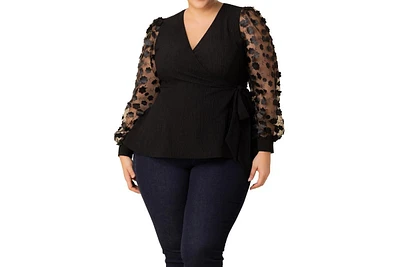 Kiyonna Plus Scattered Petals Long Sleeve Wrap Top