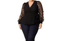 Kiyonna Plus Scattered Petals Long Sleeve Wrap Top