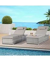 Outdoor Chaise Lounge Set, 2 Rattan Recliners, Table, Cushions, Pool/Beach