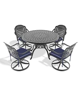 5-Pc Cast Aluminum Dining Set, 4 Swivel Chairs, 47" Round Table