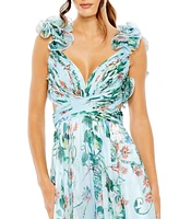 Mac Duggal Women's Chiffon Cut-Out Lace-Up Back Gown