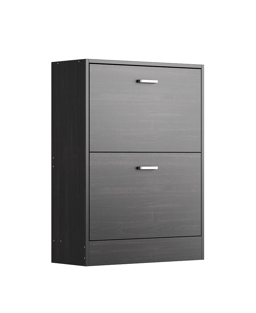 The black 2-door wooden shoe cabinet and fashionable shutter door design, sturdy and durable, efficient and stored, and enhance the aesthetics of the