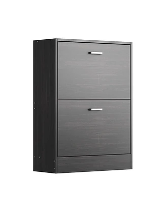 The black 2-door wooden shoe cabinet and fashionable shutter door design, sturdy and durable, efficient and stored, and enhance the aesthetics of the