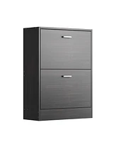 The black 2-door wooden shoe cabinet and fashionable shutter door design, sturdy and durable, efficient and stored, and enhance the aesthetics of the