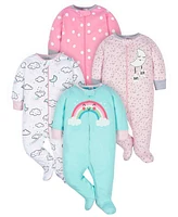 Gerber Baby Girls Sleep N' Play Pajamas, 4-pack