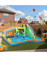 Qaba 8 in 1 Inflatable Bounce House Water Slide with 680W High Power Blower