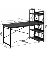 Computer Desk 47" with Power Outlet and Storage Shelves