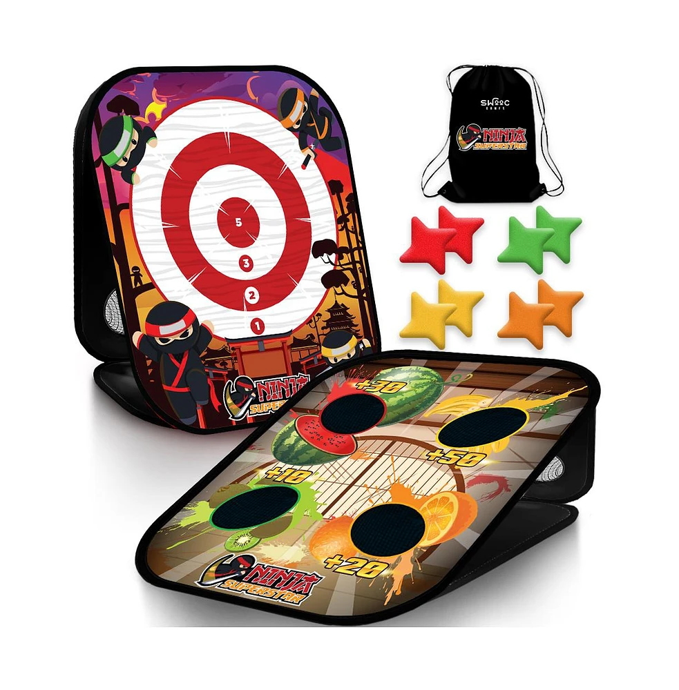 Swooc Ninja Superstar | 2-in-1 Corn Hole Games for Kids | 5-Second Setup | Ninja Kids Toys | Bean Bag Toss Game for Kids