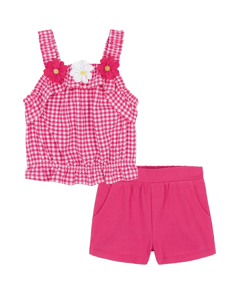 Kids Headquarters Baby Girls 2-Piece Gingham Popcorn Knit Top and Solid Shorts Set