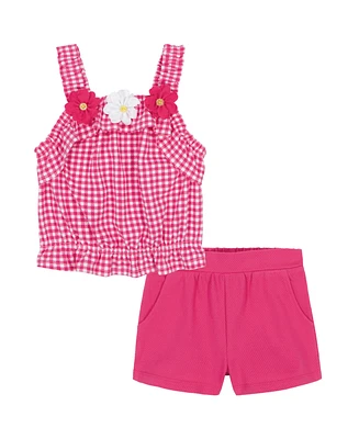 Kids Headquarters Baby Girls 2-Piece Gingham Popcorn Knit Top and Solid Shorts Set