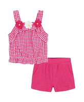 Kids Headquarters Baby Girls 2-Piece Gingham Popcorn Knit Top and Solid Shorts Set