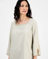 Jm Collection Women's Square-Neck 3/4-Slit-Sleeve Blouse, Exclusively at Macy's