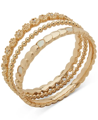 Anne Klein Gold-Tone 3-Pc. Set Pave Flower, Bead & Mother-of-Pearl Bangle Bracelets