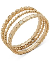Anne Klein Gold-Tone 3-Pc. Set Pave Flower, Bead & Mother-of-Pearl Bangle Bracelets