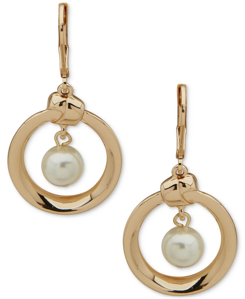 Anne Klein Gold-Tone Imitation Pearl Knot Orbital Drop Earrings