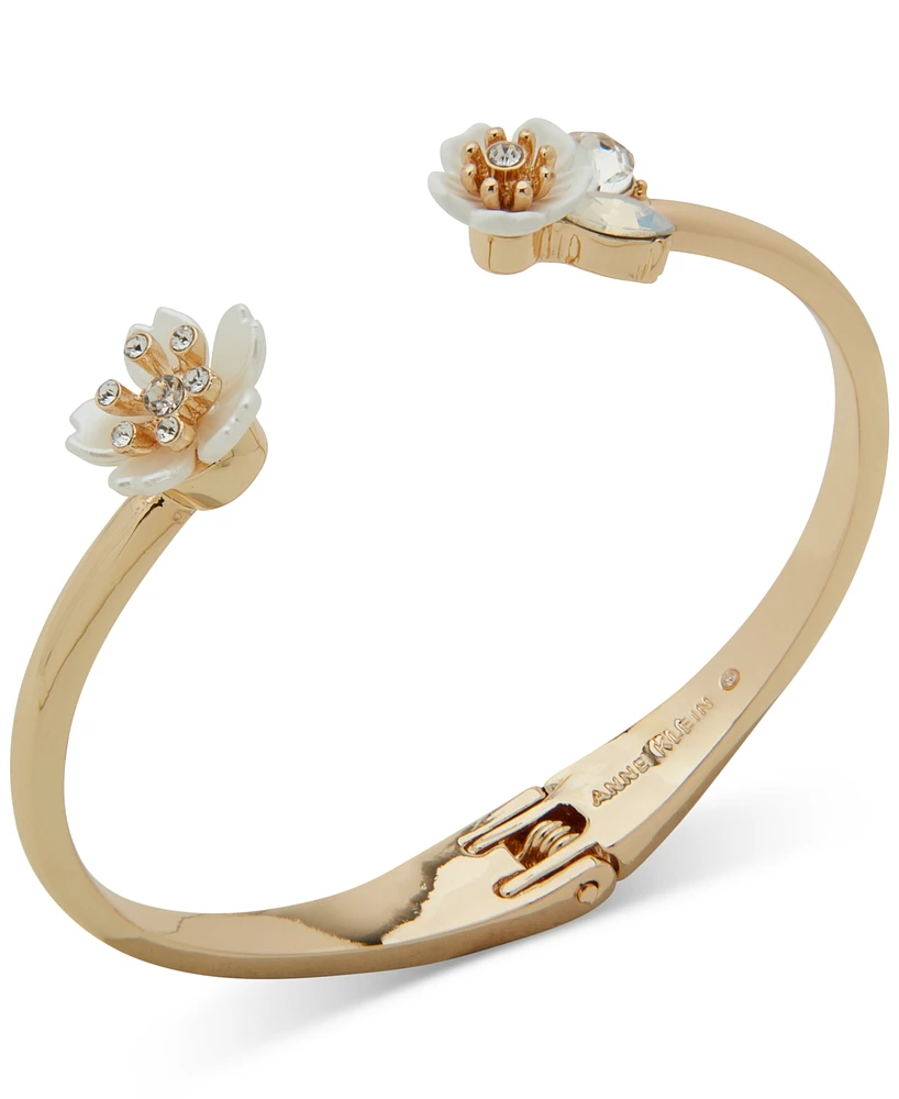 Anne Klein Gold-Tone Crystal & Stone Double Flower Cuff Bracelet