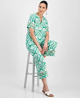 Jm Collection Women's Printed Split-Neck Short-Sleeve Top, Exclusively at Macy's