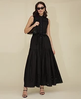 Avec Les Filles Women's Cotton Eyelet Sleeveless Maxi Dress