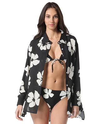 Vince Camuto Women's Floral-Print Cotton Cover-Up Shirt