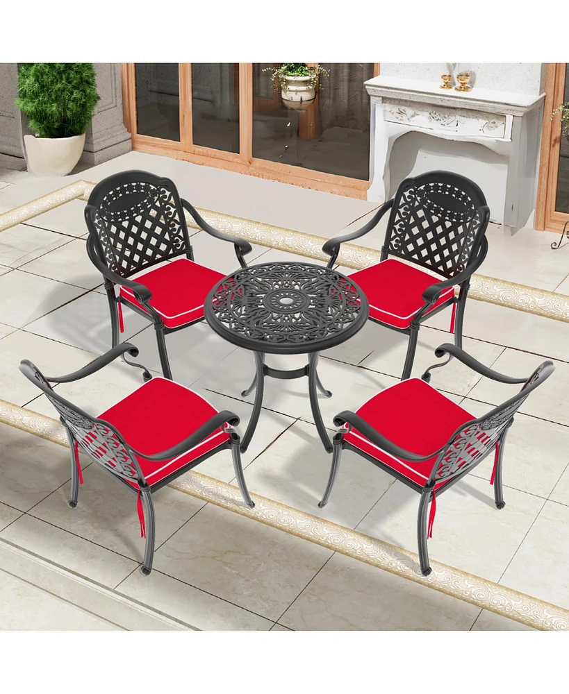 5-pc Cast Aluminum Patio Set, Black Frame, Random Cushions