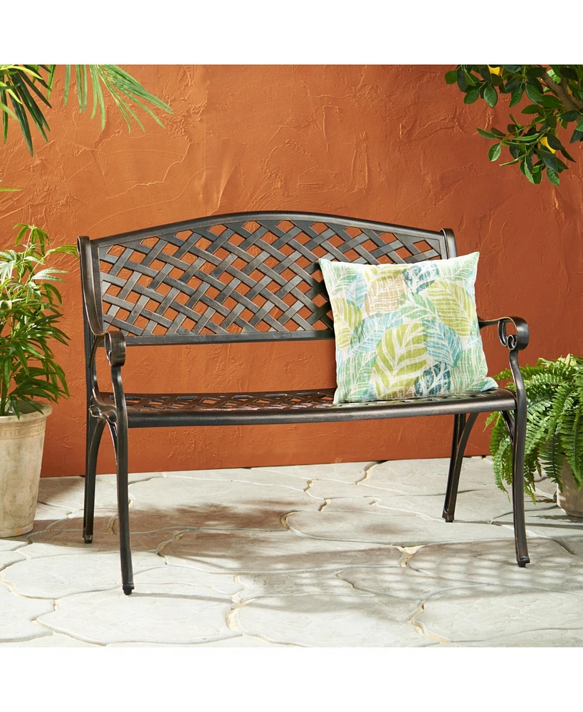 Antique Copper Finish Cast Aluminum 2-Person Outdoor Bench