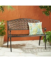 Antique Copper Finish Cast Aluminum 2-Person Outdoor Bench