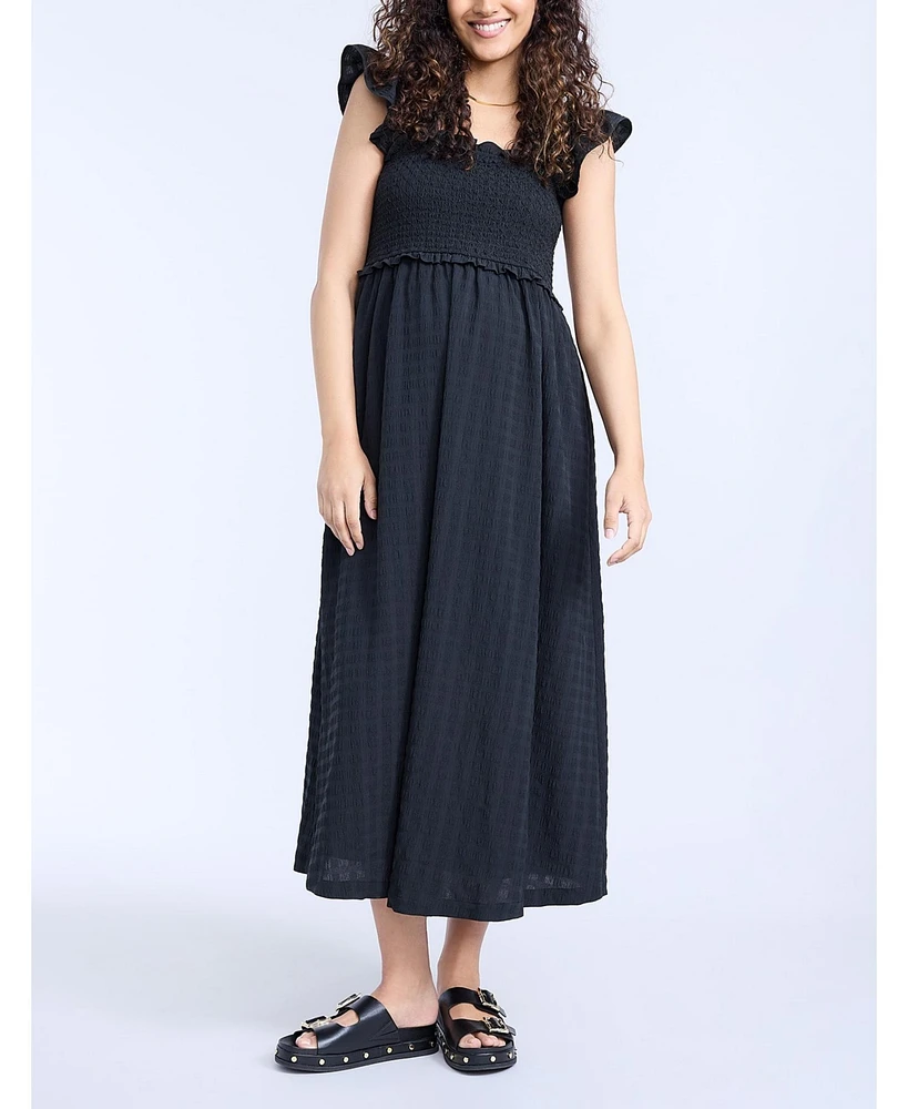 Motherhood Maternity Sleeveless Ruffle Shoulder Smocked Maxi Dress