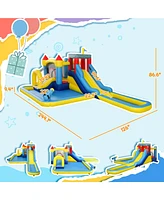 Qaba 6 in 1 Inflatable Water Slide Park with 550W Blower for Kids 3-8 Years