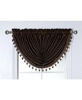 Kate Aurora 9 Piece Rod Pocket Semi Sheer Brown Window Curtains & Tasseled Valance Set
