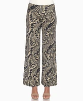 White Mark Women's Paisley Print Wide Leg Pants